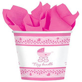 Celebrate Baby Girl Shower Party "Tiny Bundle" Paper Cups Tableware, Pink and White, 9 oz., Pack of 18